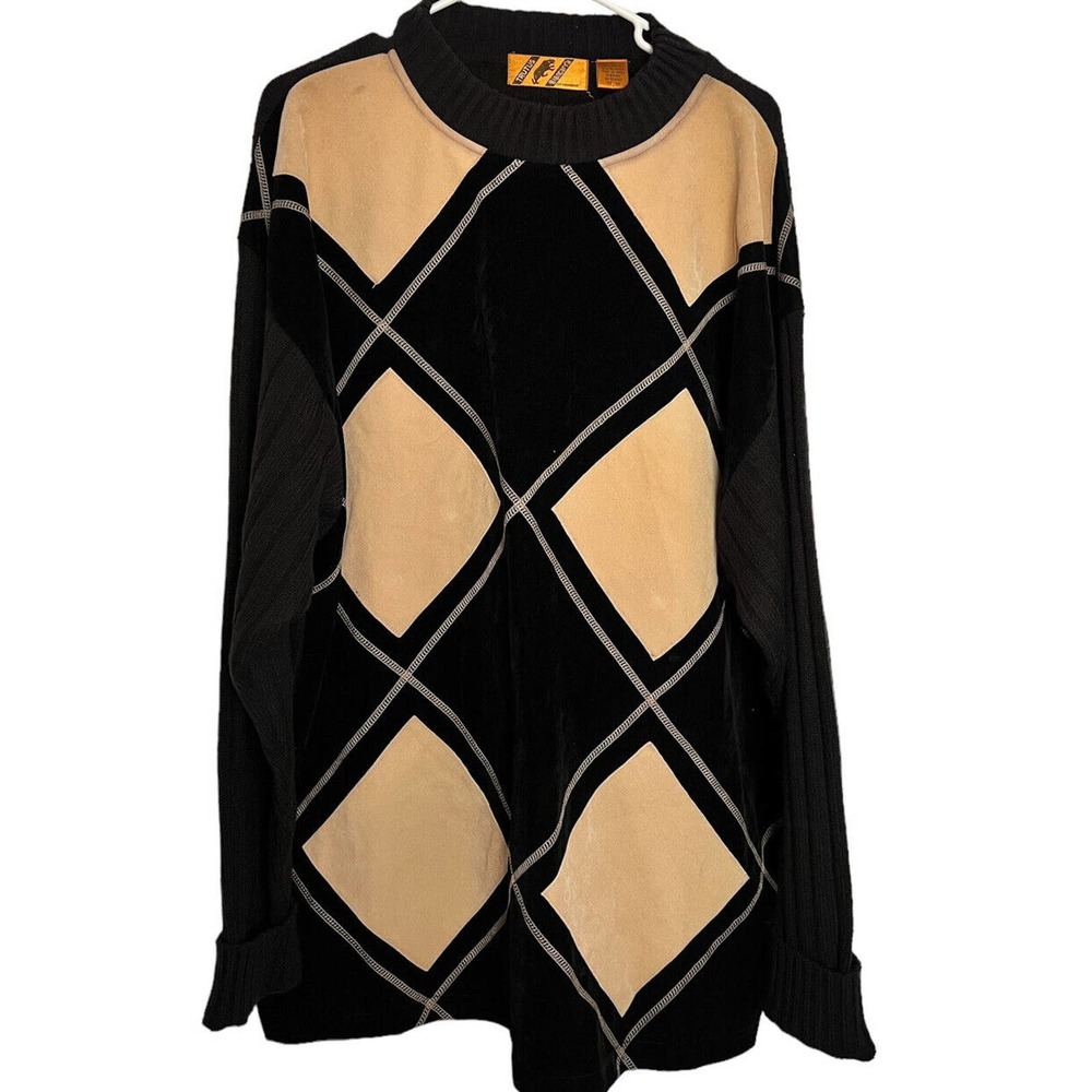 Vintage 90S Trutus Biancarra‎ Mens Xl Suede & Knit Geometric Long Sleeve Sweater